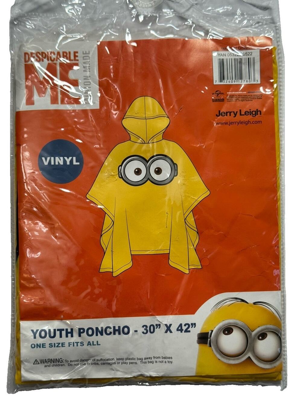 Despicable Me Minions Youth Vinyl Rain Poncho One Size Fits All NIP Jerry Leigh